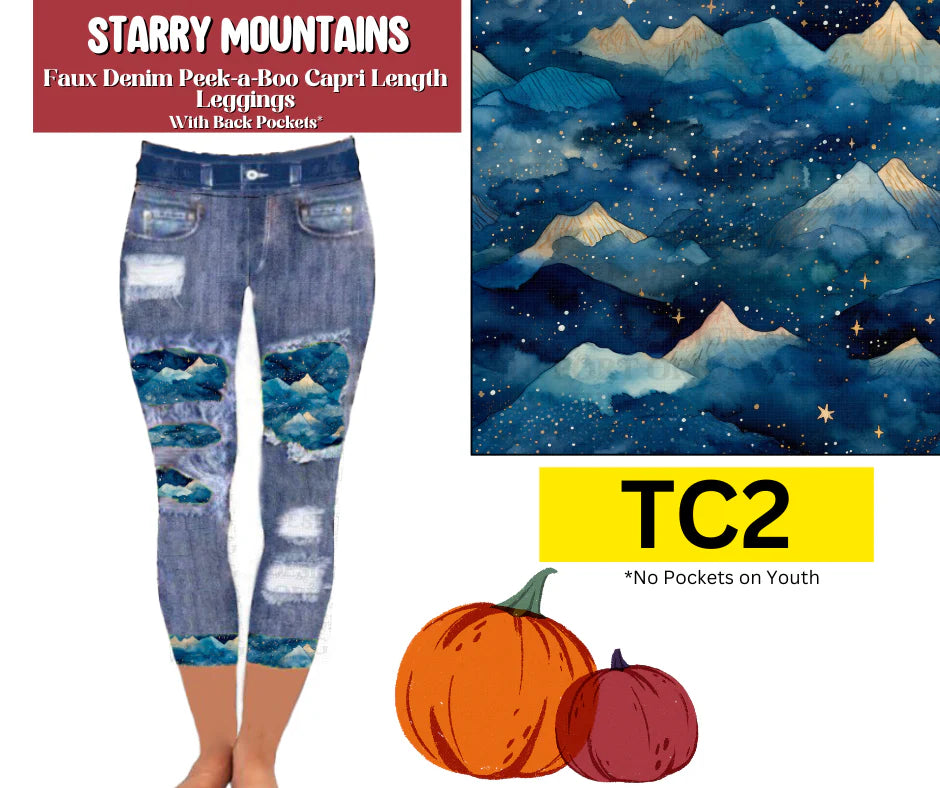 Starry Mountains Capri Faux Denim Peekaboo