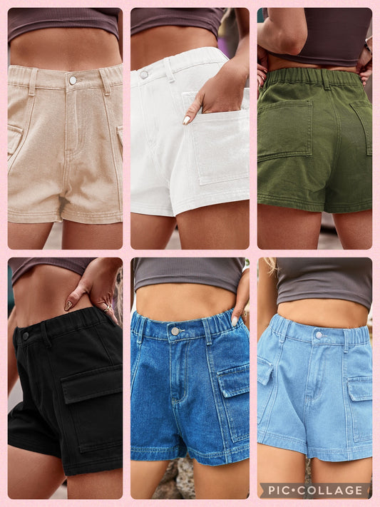 High-Waist Denim Shorts with Pockets