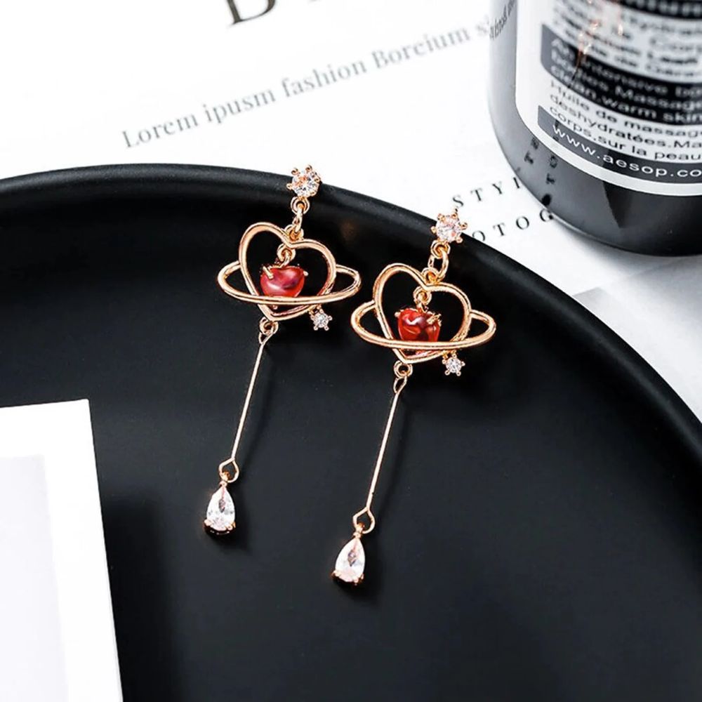 RED HEART THREADER EARRINGS (PAIR) - Alonna's Legging Land