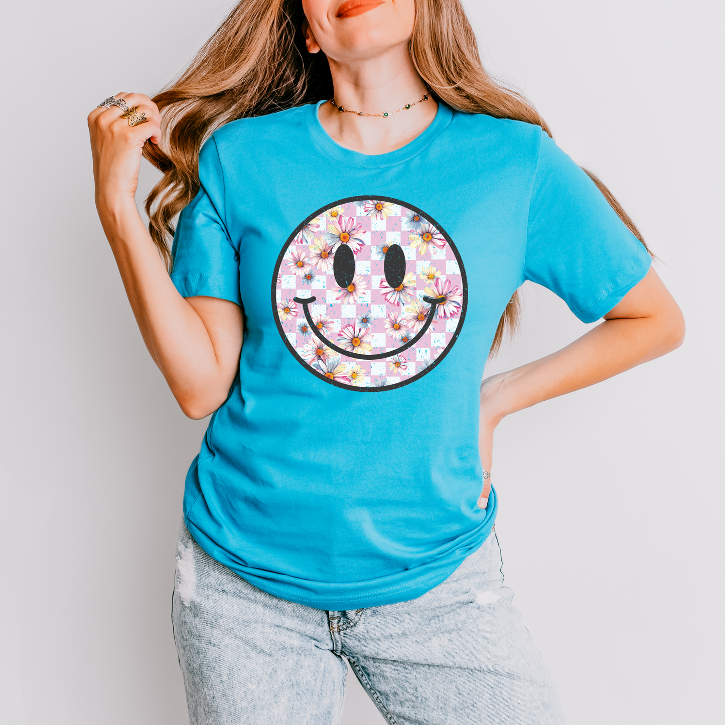 Checker Floral Happy Face