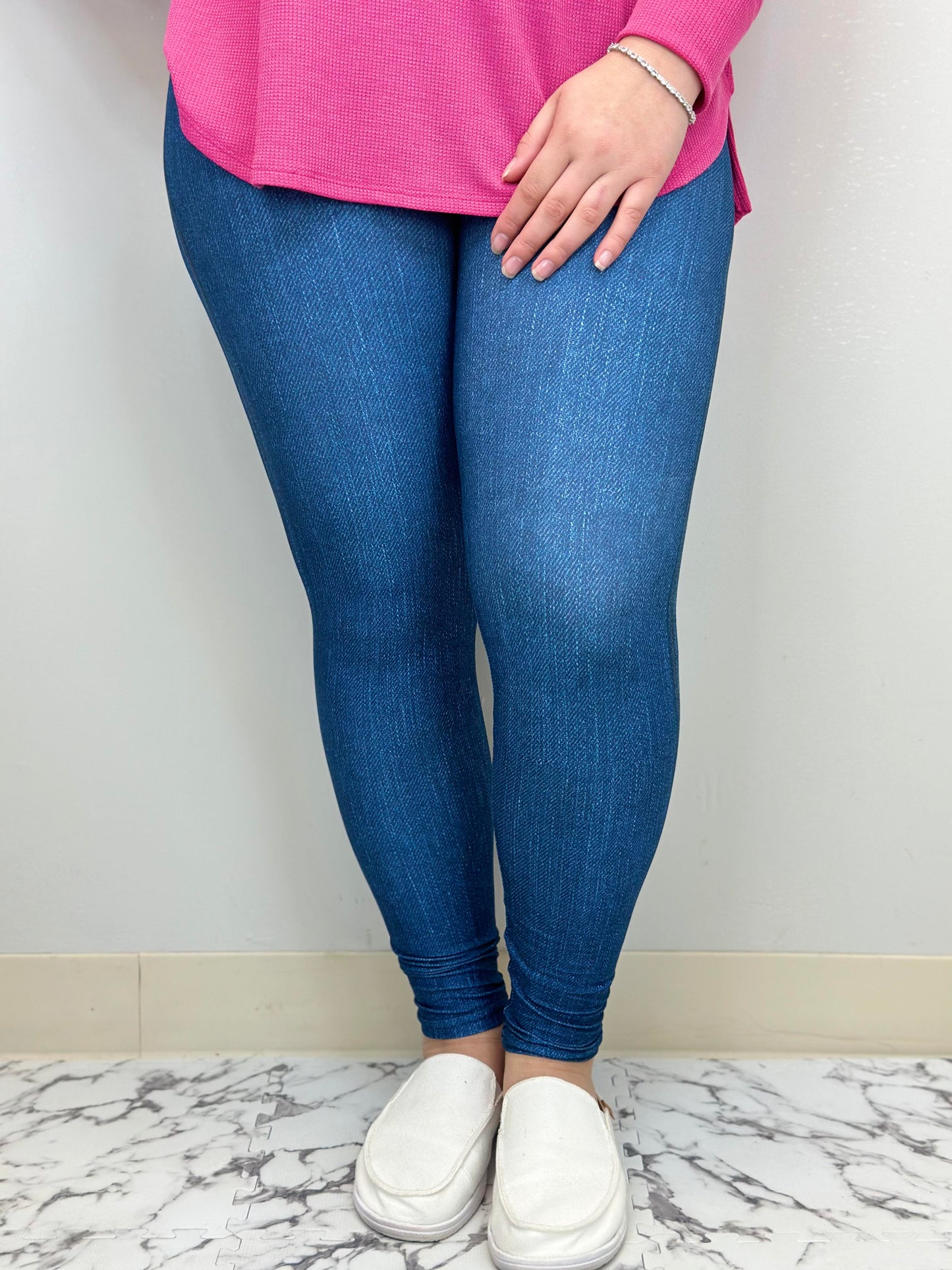 Blue Denim Leggings w/ Butt Pockets - Alonna's Legging Land