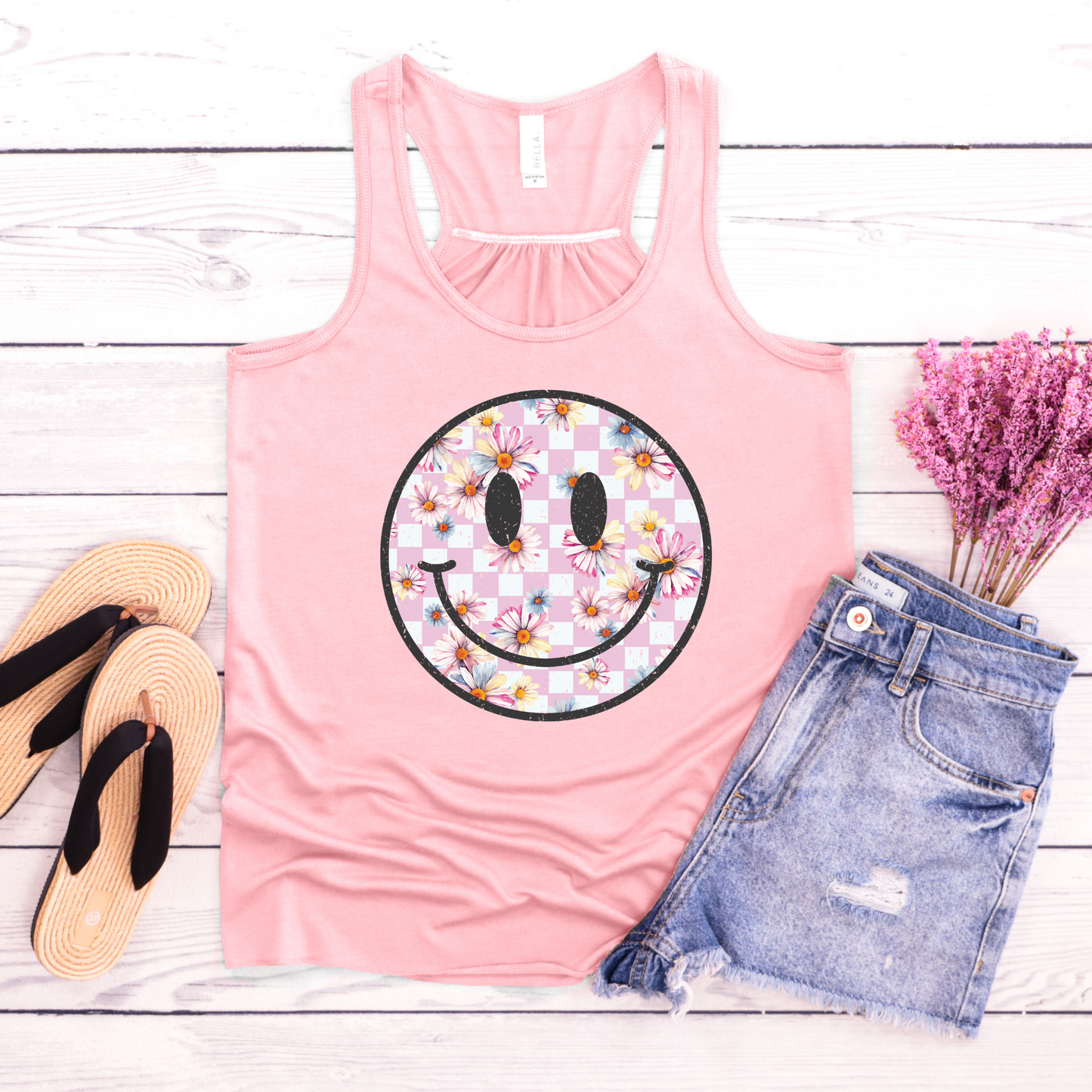 Checker Floral Happy Face