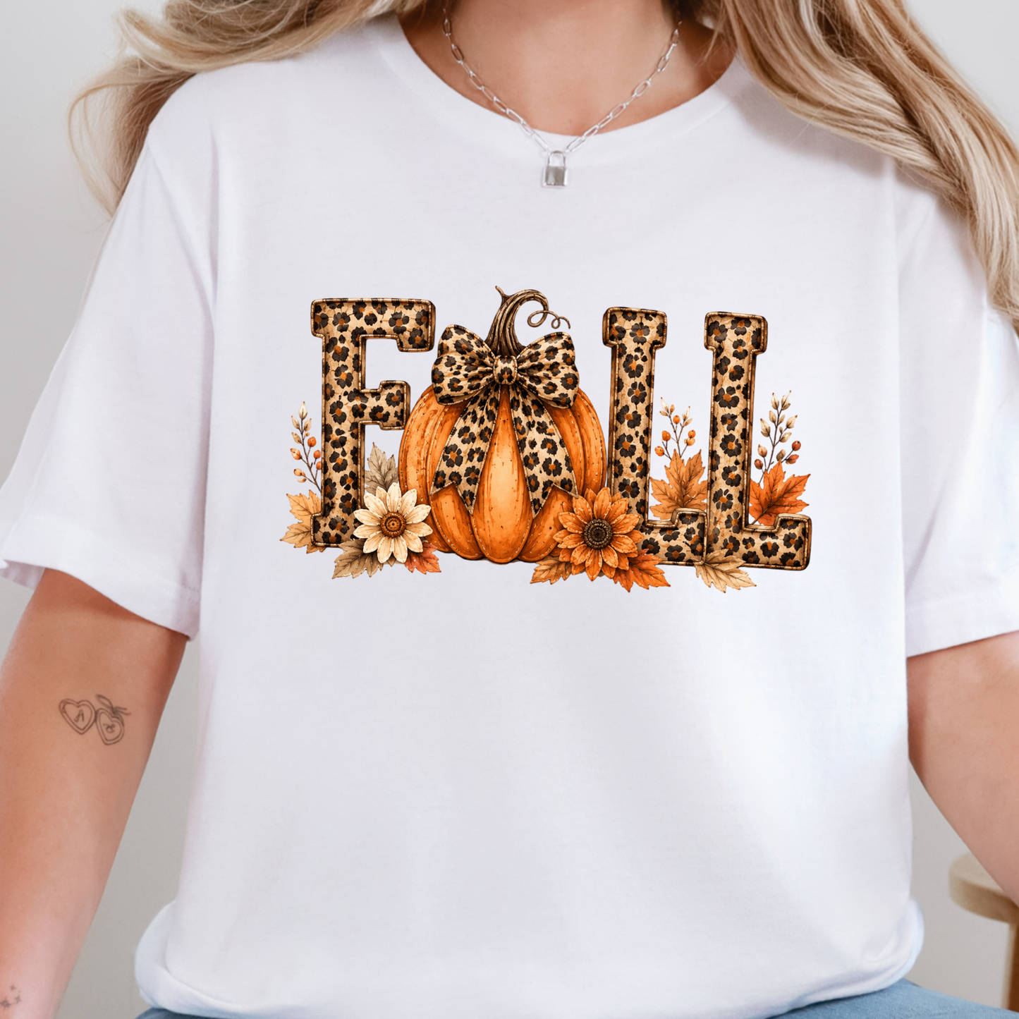 Wholesale Fall Leopard Print Graphic Tee - White Tee