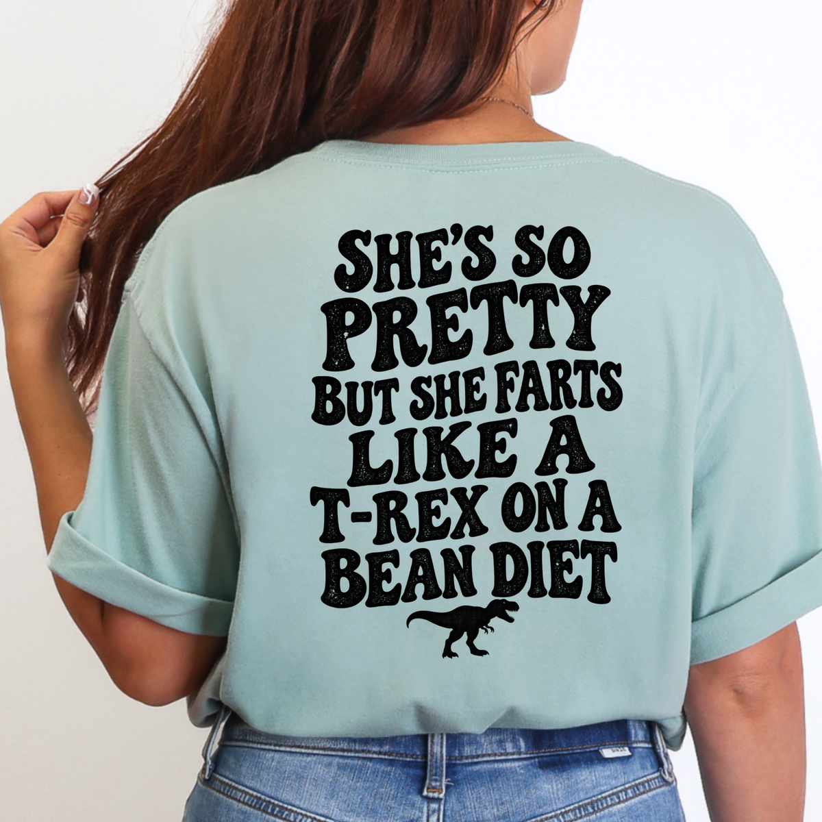 Wholesale Farts like a T-Rex (BACK Print) Graphic Tee - Dusty Blue