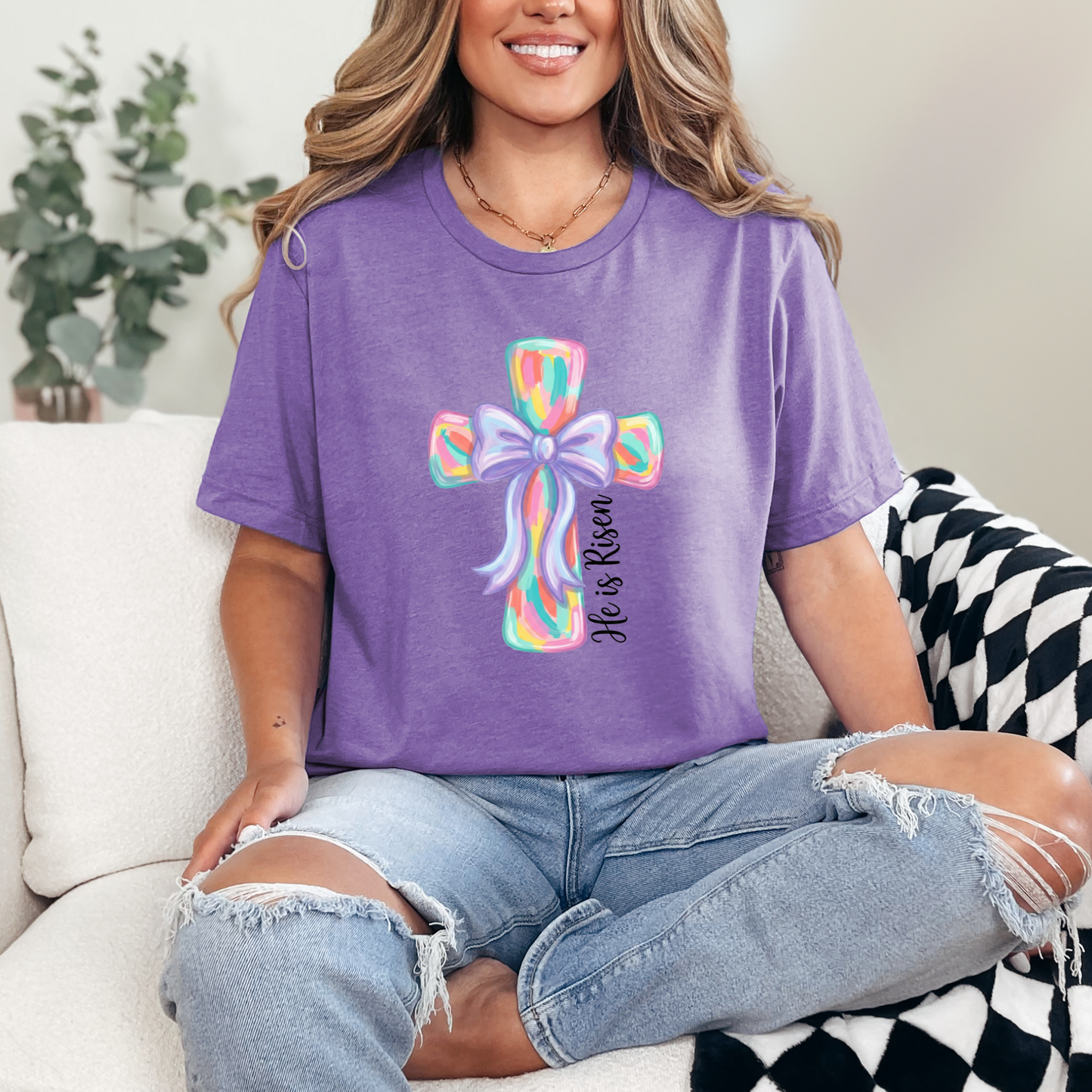 He Is Risen Cross Graphic Tee - Alonna's Legging Land