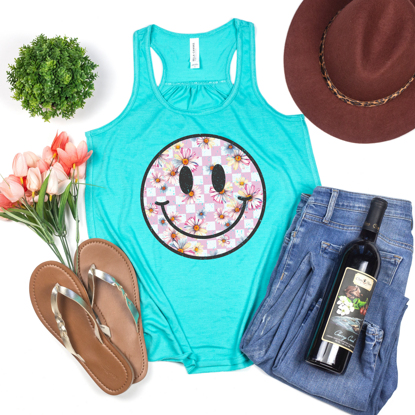 Checker Floral Happy Face