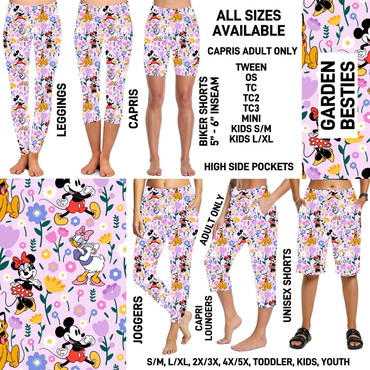 RTS - Garden Besties Biker/Capris/Leggings with High Side Pockets - Alonna's Legging Land