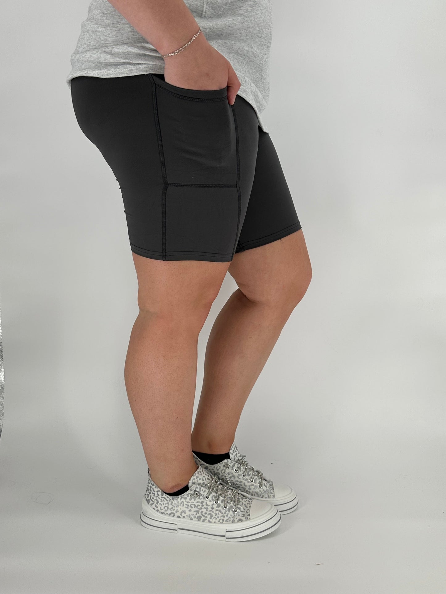 Charcoal Biker Shorts w/ Pockets