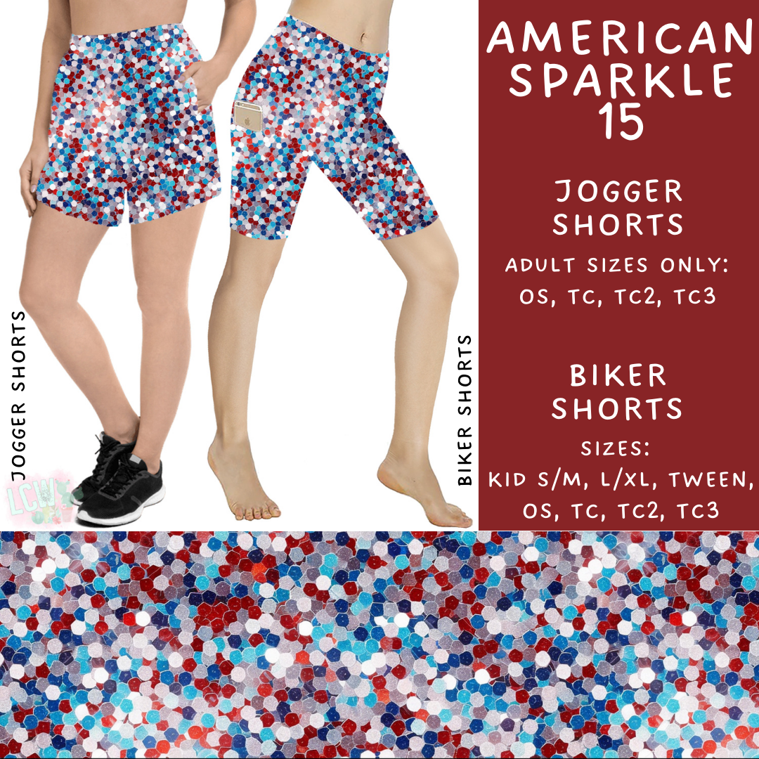 Batch #337 - USA Faves - Closes 5/7 - ETA mid June - American Sparkle 15 Biker & Jogger Shorts