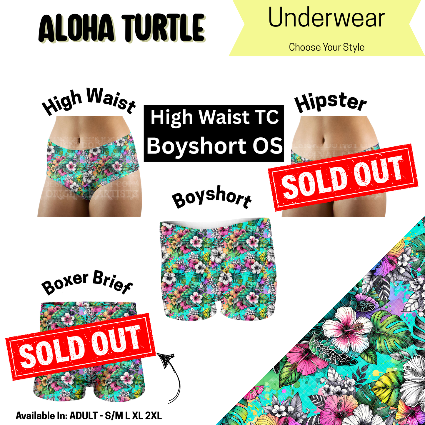 Aloha Turtle High Waist, Boyshort Underwear