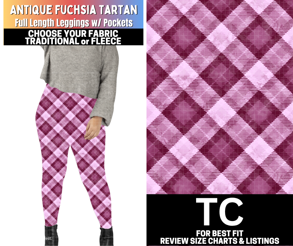 Antique Fuchsia Tartan Leggings Choose Fleece or Traditional