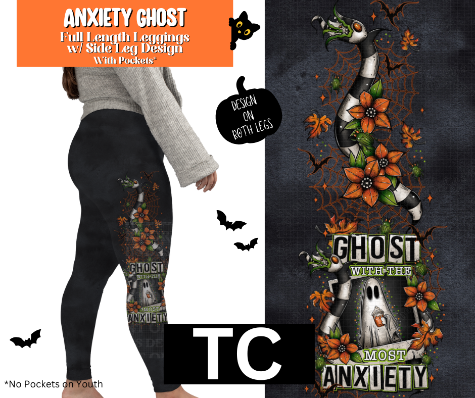 Anxiety Ghost Full Length Leggings w/ Side Leg Designs