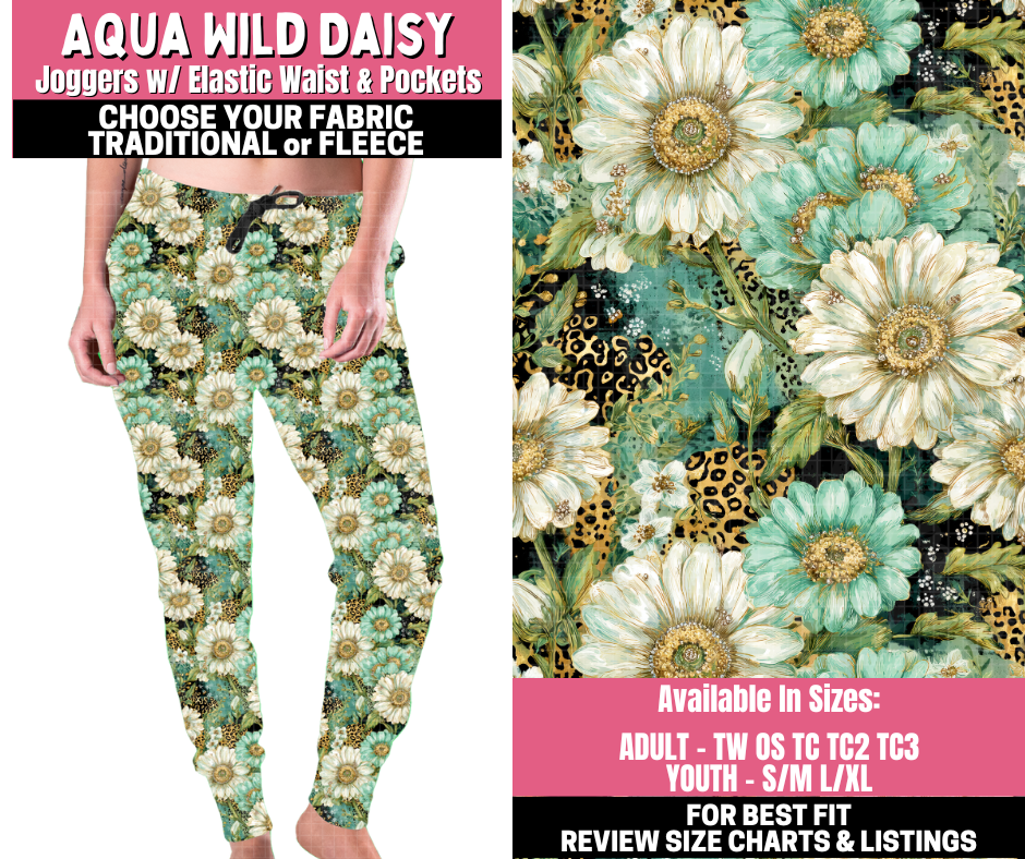 Preorder! Closes 11/19. ETA Jan. Aqua Wild Daisy Joggers Choose Fleece or Traditional