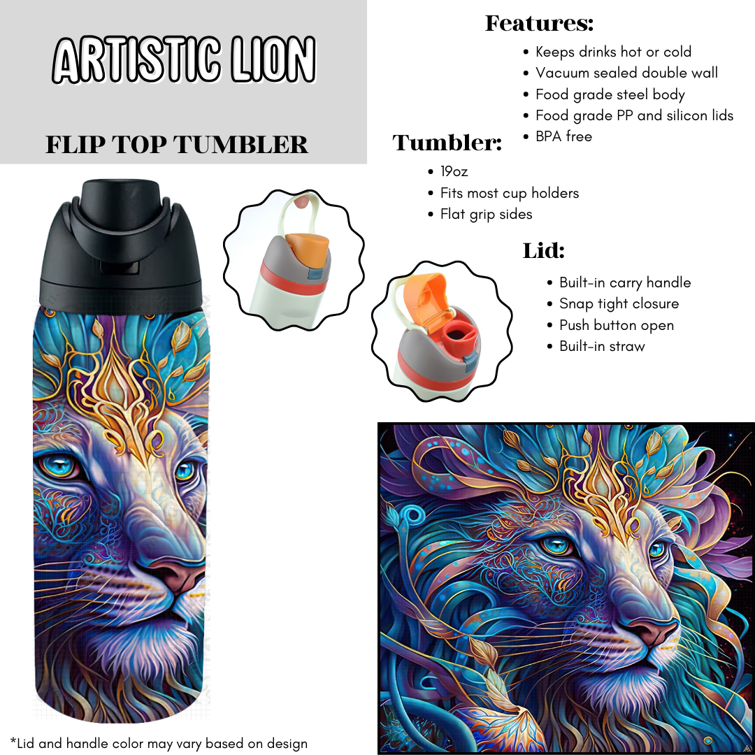 Artistic Lion Flip Top Tumbler