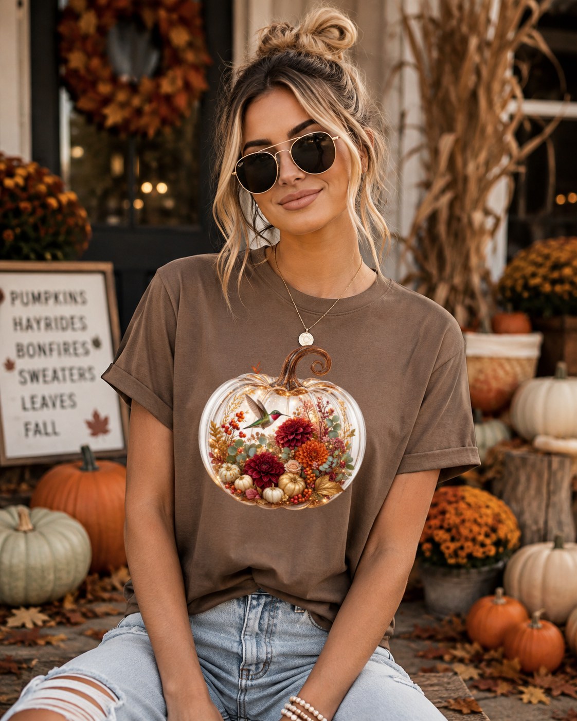 Cozy Pumpkin Hummingbird Tshirt