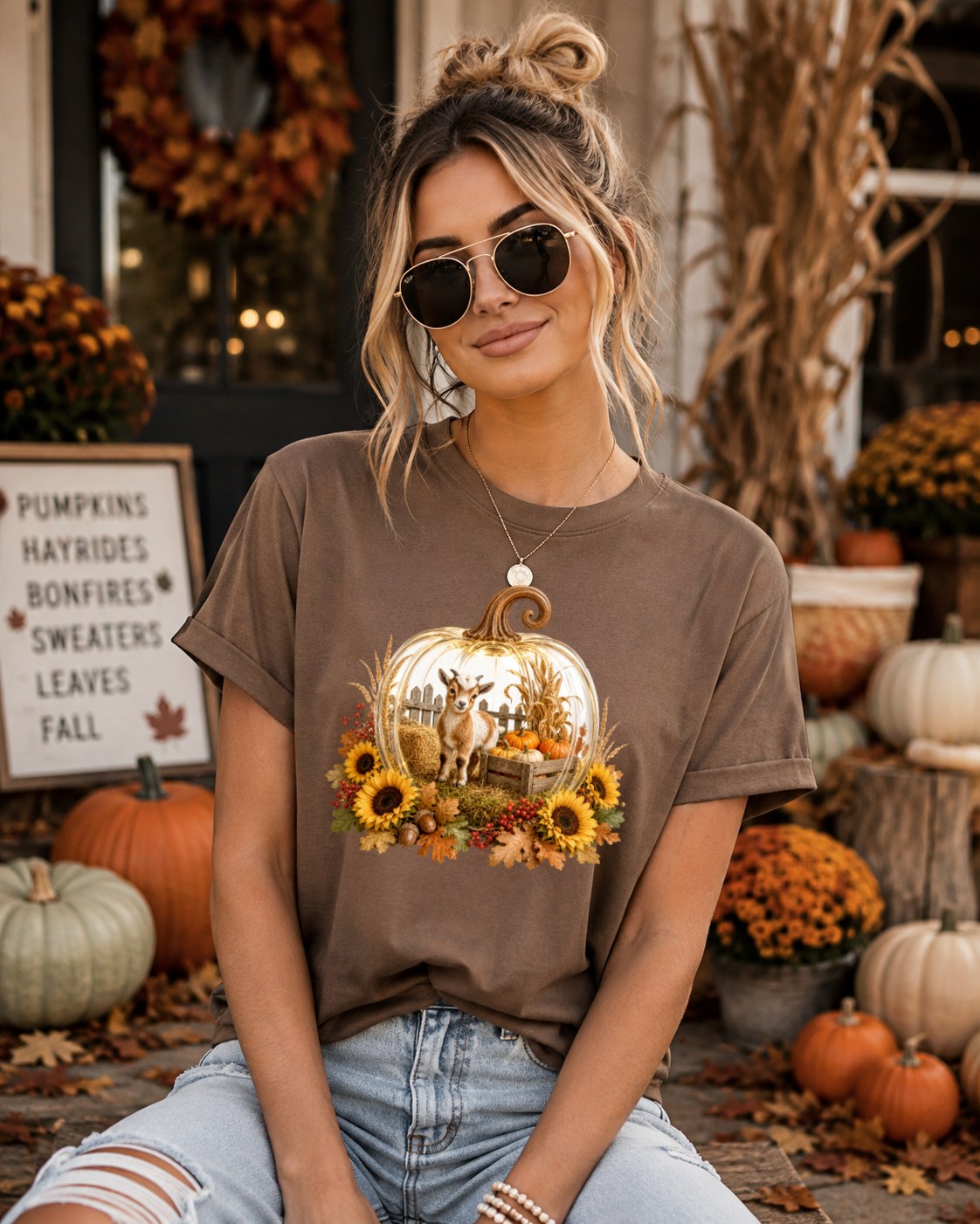 Cozy Pumpkin Goat Tshirt