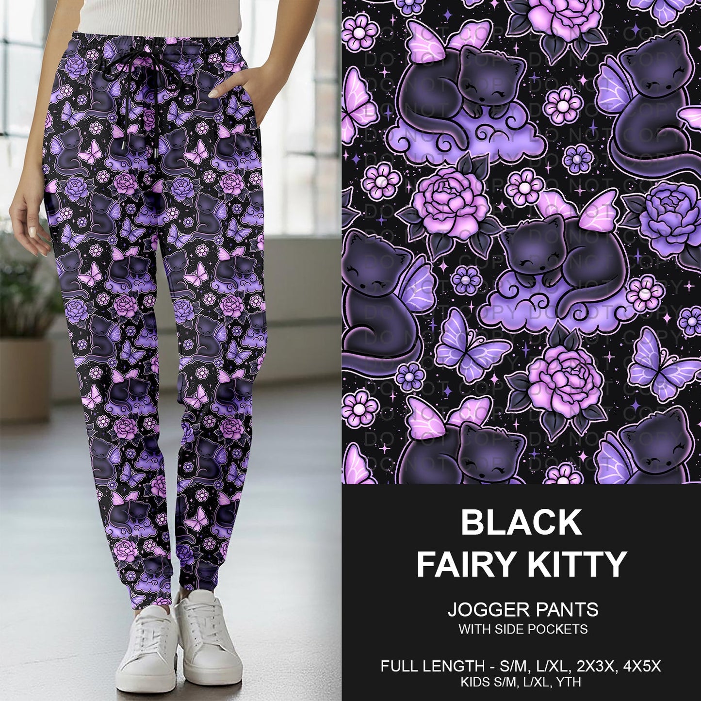 B267 - Preorder Black Fairy Kitty Joggers (Closes 12/21. ETA late Feb.)