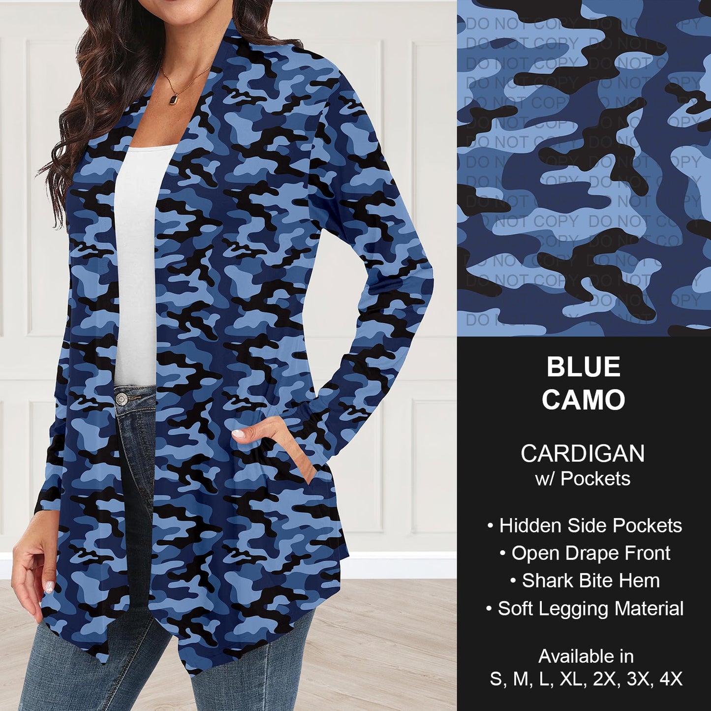 B251 - Preorder Blue Camo Cardigan w/ Pockets (Closes 9/14. ETA: mid Nov.)