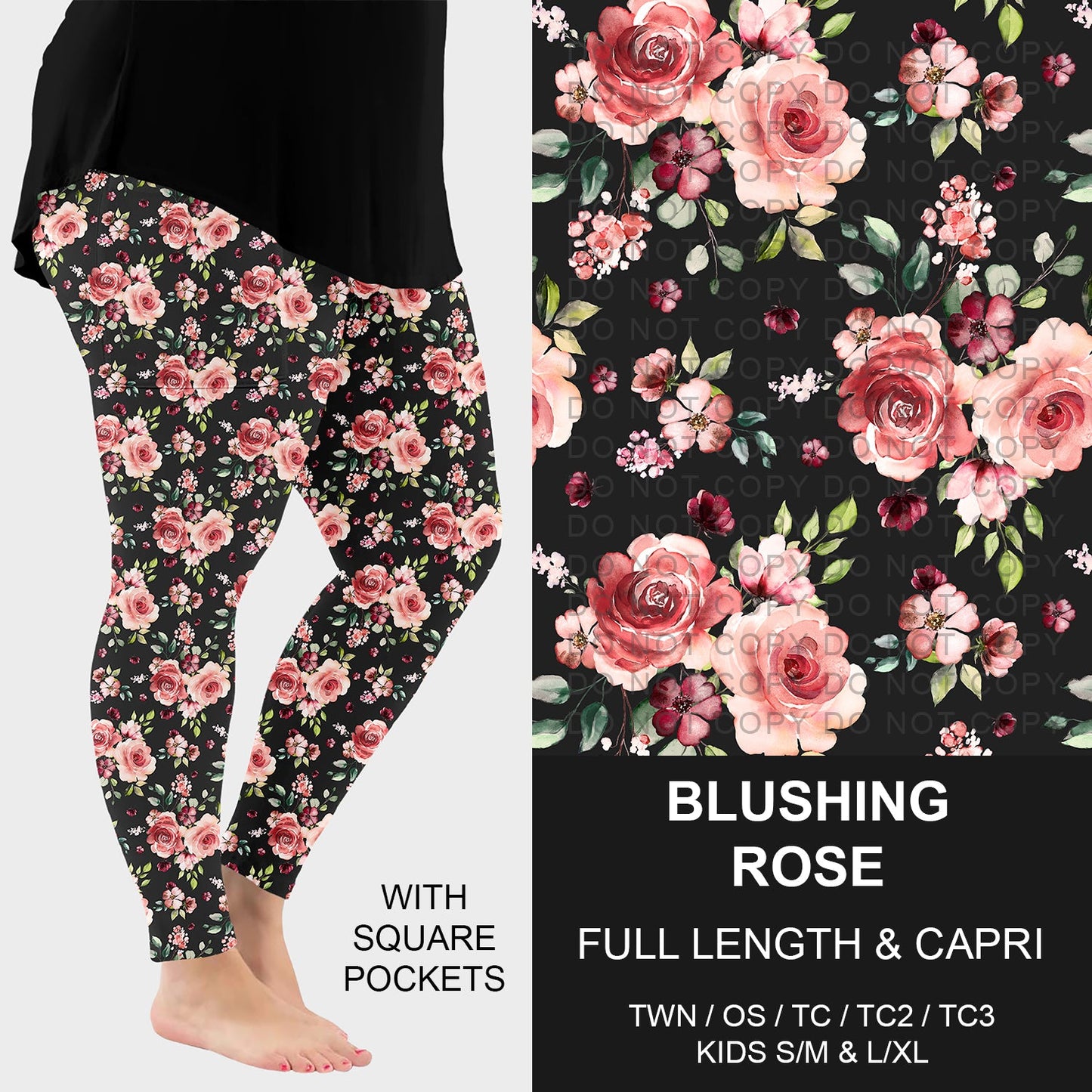 B262 - Preorder Blushing Rose Leggings w/ Pockets (Closes 11/23. ETA: late Jan.)