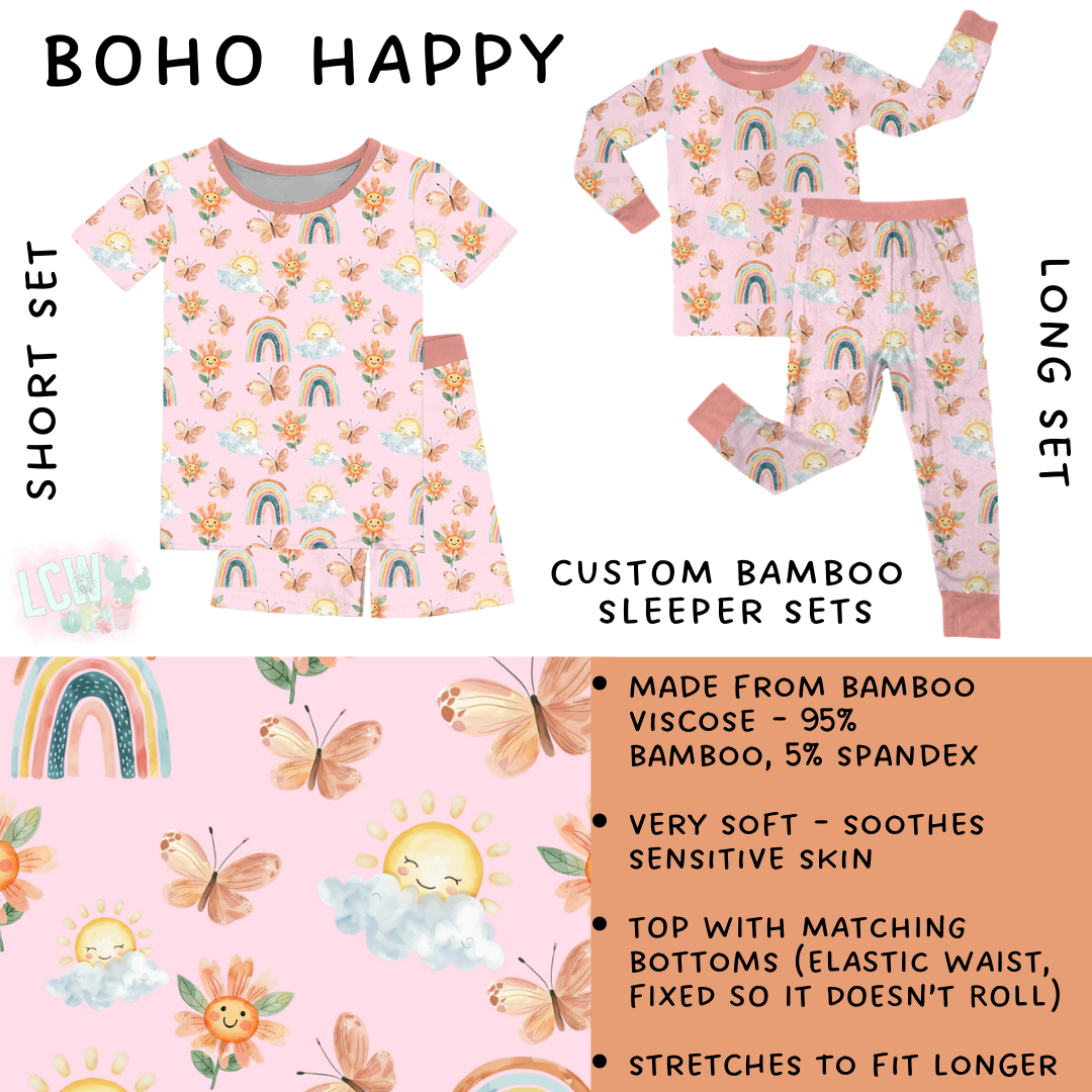 Ready To Ship - Boho Happy Bamboo Short Set - 7T & Long Sleeper Set - 3T & 4T