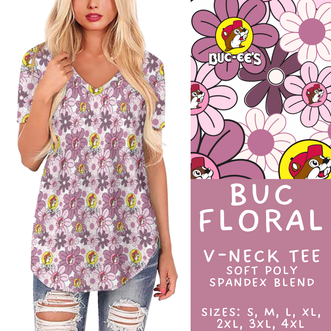 Batch #411 - July Request Run - Closes 9/11 - ETA late October - Buc Floral V-Neck Tee