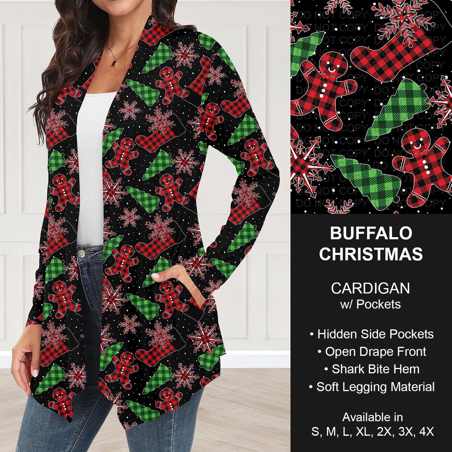 B253 - Preorder Buffalo Christmas Cardigan w/ Pockets (Closes 9/28. ETA: late Nov.)