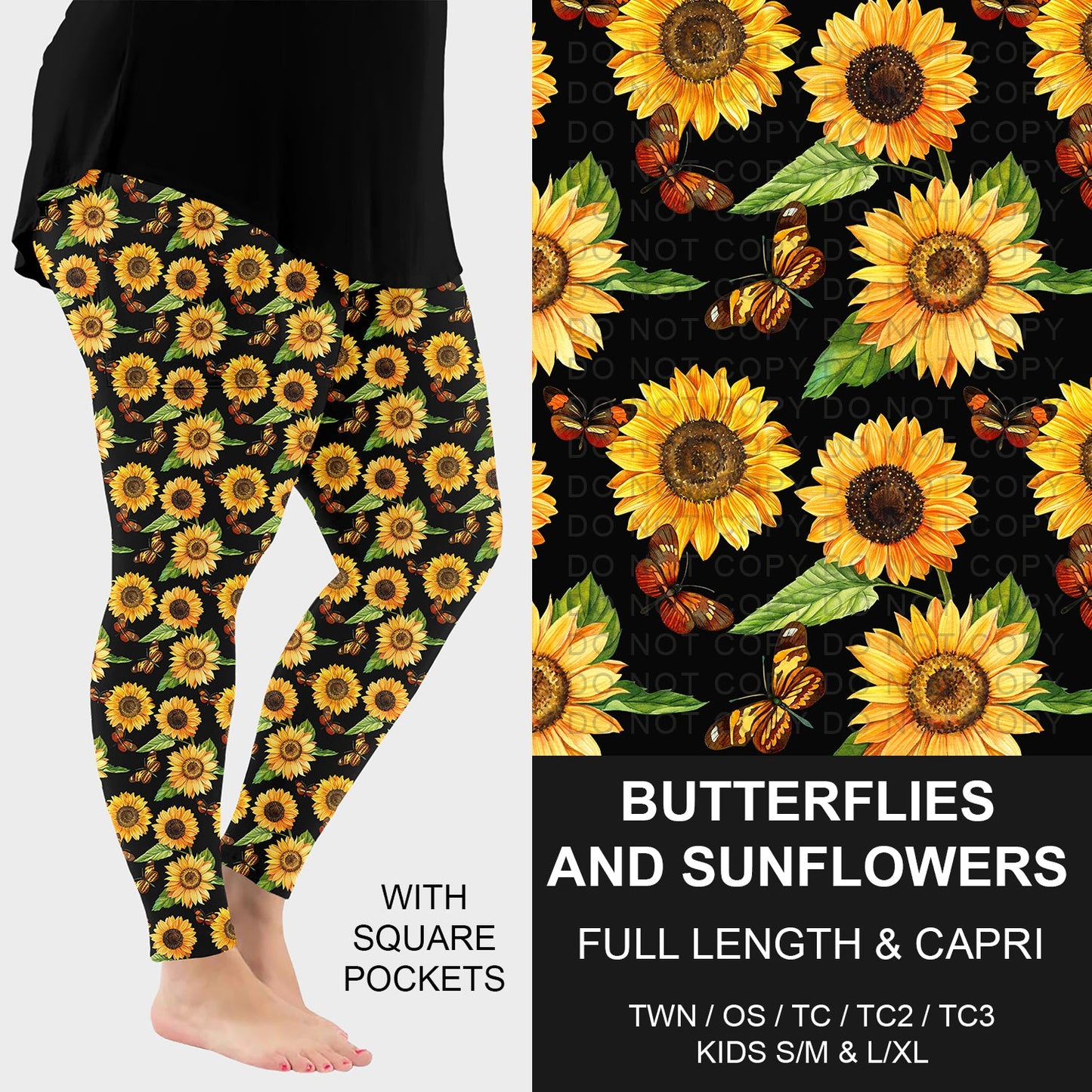 B296 - Preorder Butterflies and Sunflowers Leggings w/ Pockets (Closes 6/21. ETA: late Aug.)