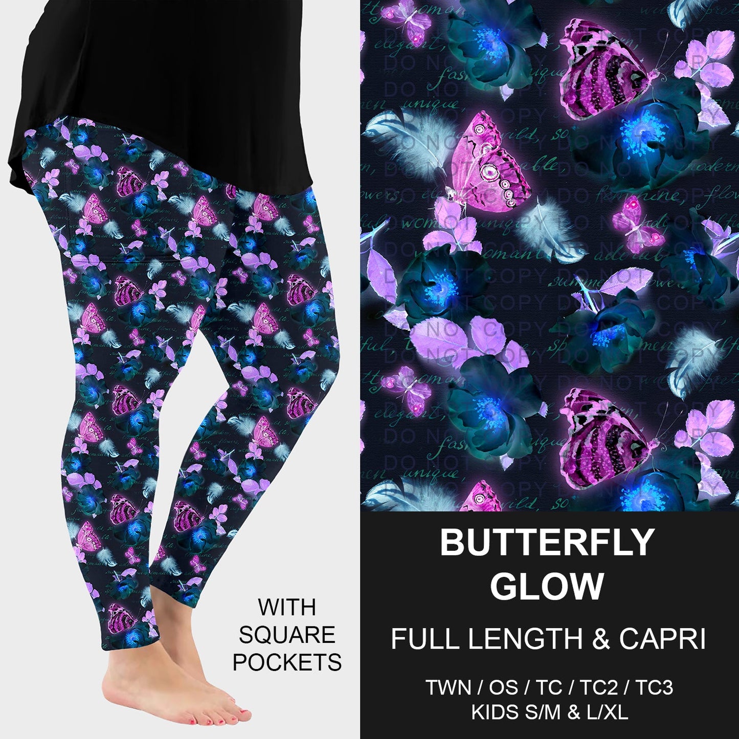 B258 - Preorder Butterfly Glow Leggings w/ Pockets (Closes 11/02. ETA: mid Jan.)
