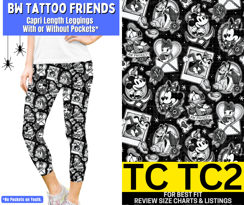 BW Tattoo Friends Capri Length Leggings w/ Pockets