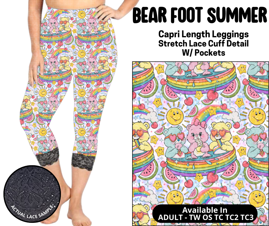 Preorder! Closes 5/12. ETA August. Bear Foot Summer Lace Cuff Capris w/ Pockets