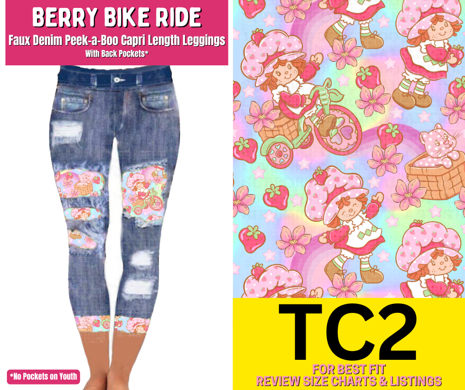 Berry Bike Ride Capri Faux Denim Peekaboo