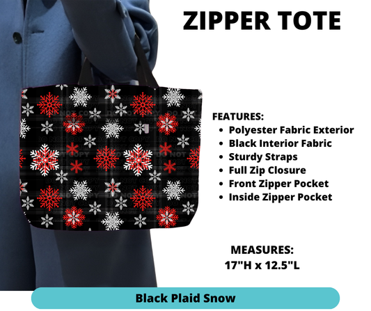 Black Plaid Snow Zipper Tote - Alonna's Legging Land