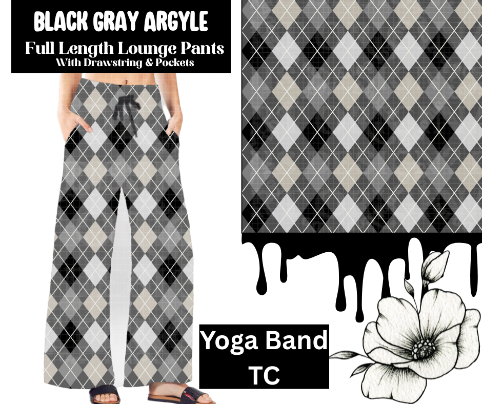 Black Gray Argyle Full Length Lounge Pants