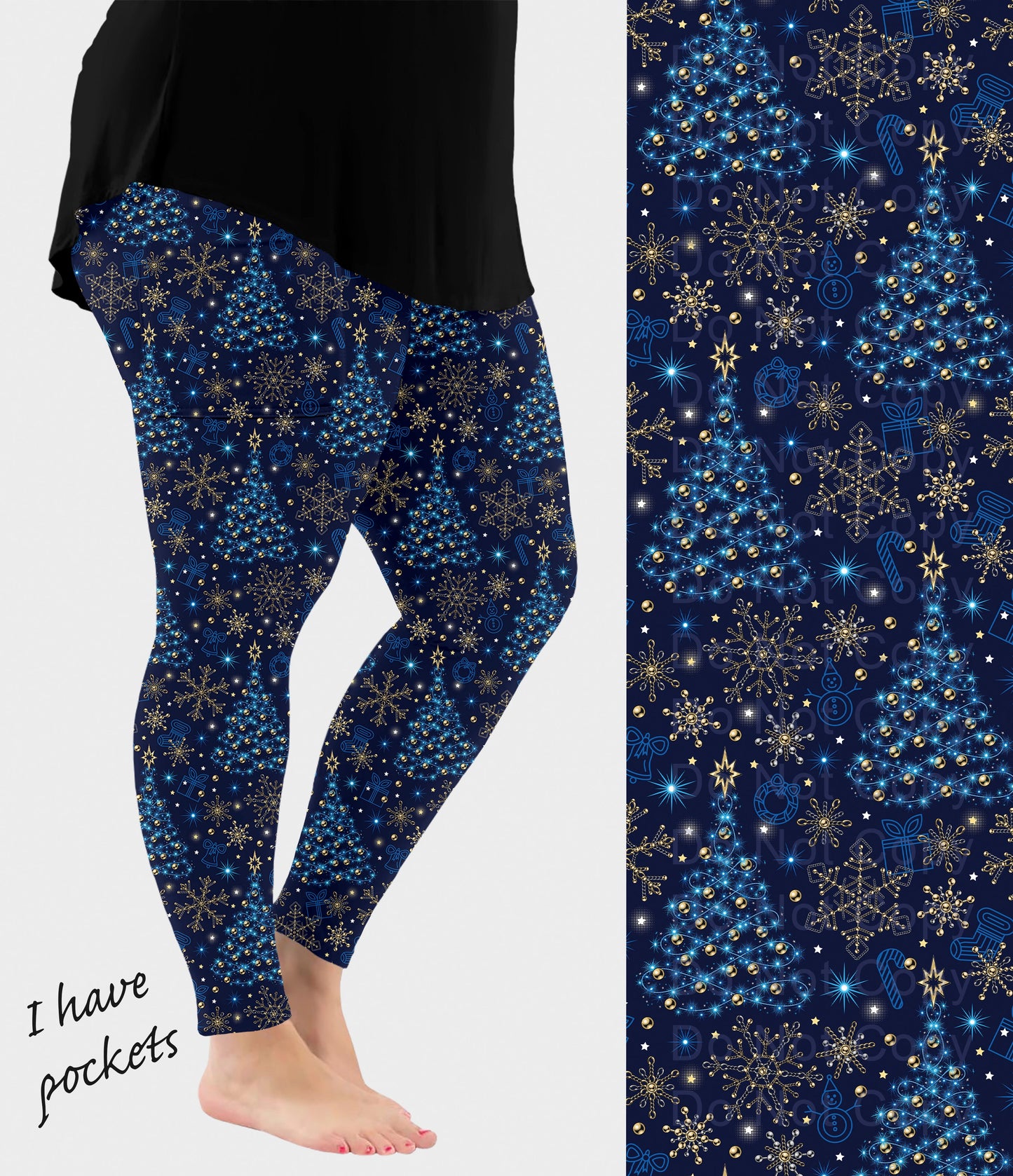 RTS - Blue Christmas Leggings w/ Pockets