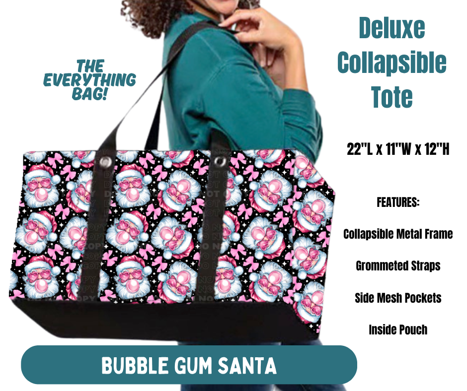 Preorder! Closes 8/13. ETA Nov. Bubble Gum Santa Collapsible Tote