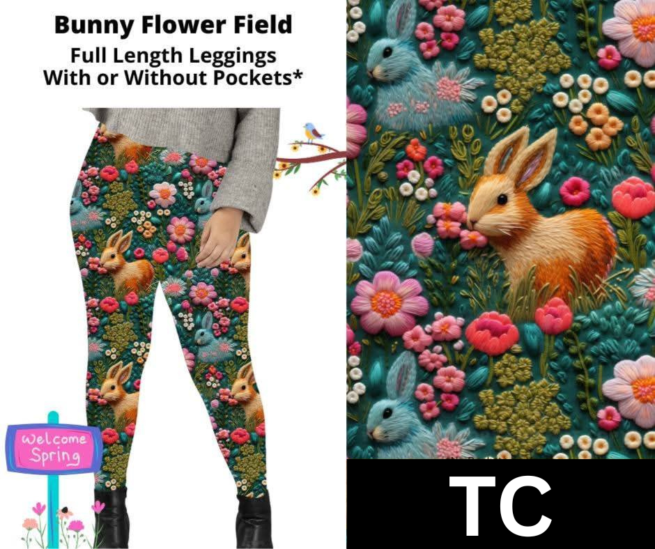 Bunny Flower Field Full Length Leggings w/ Pockets