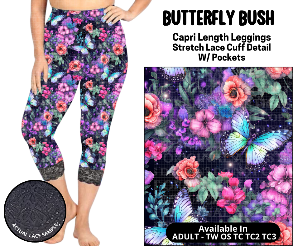 Preorder! Closes 5/12. ETA August. Butterfly Bush Lace Cuff Capris w/ Pockets