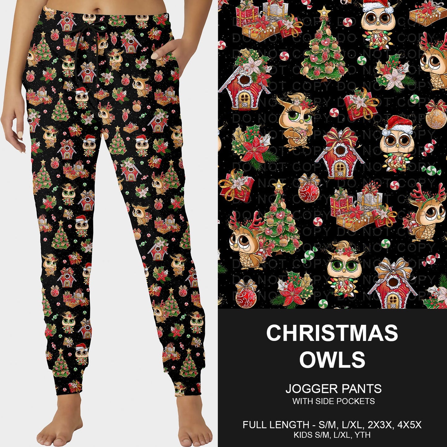 B254 - Preorder Christmas Owls Joggers (Closes 10/05. ETA early Dec.)