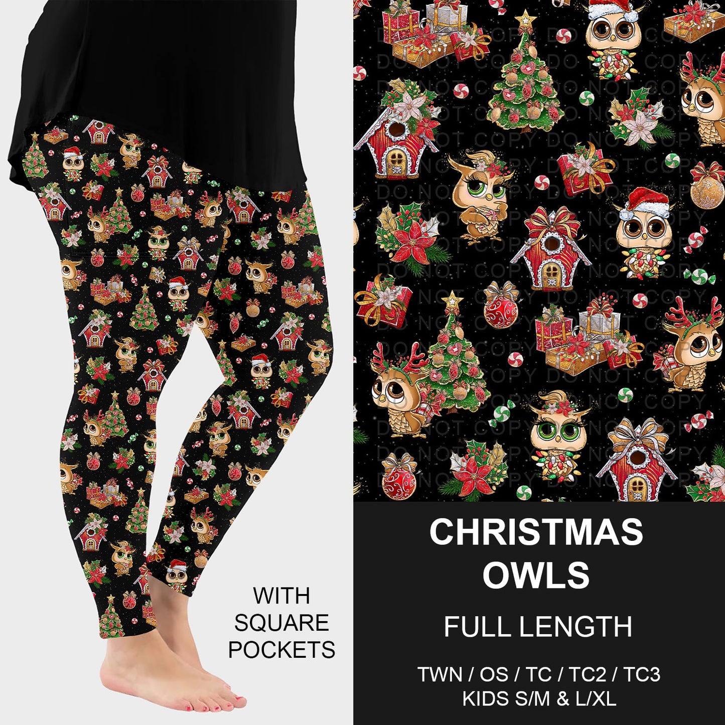 B254 - Preorder Christmas Owls Leggings w/ Pockets (Closes 10/05. ETA early Dec.)