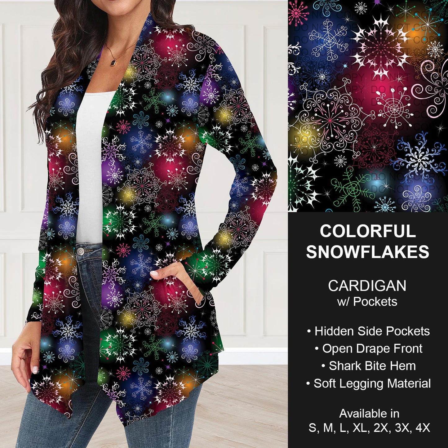 B253 - Preorder Colorful Snowflakes Cardigan w/ Pockets (Closes 9/28. ETA: late Nov.)