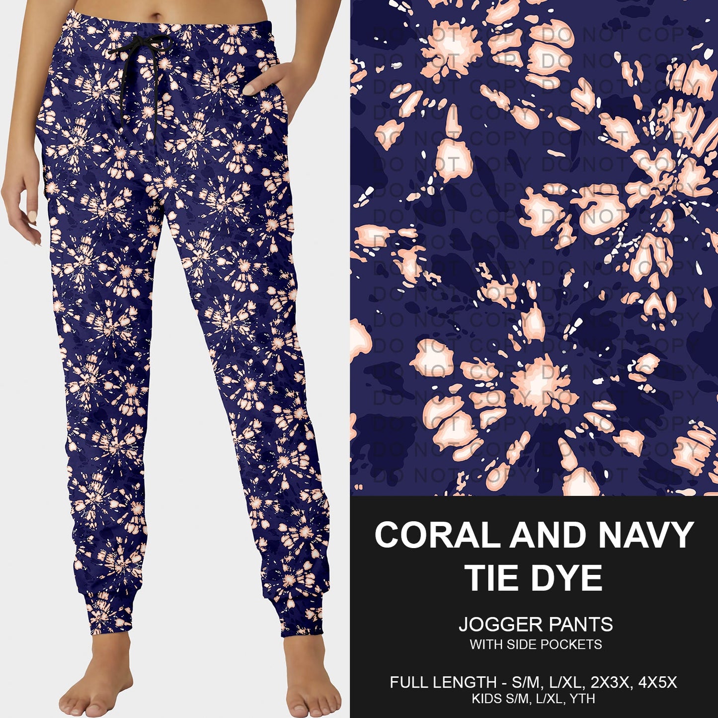 B248 - Preorder Coral and Navy Tie Dye Joggers (Closes 8/24. ETA late Oct.)