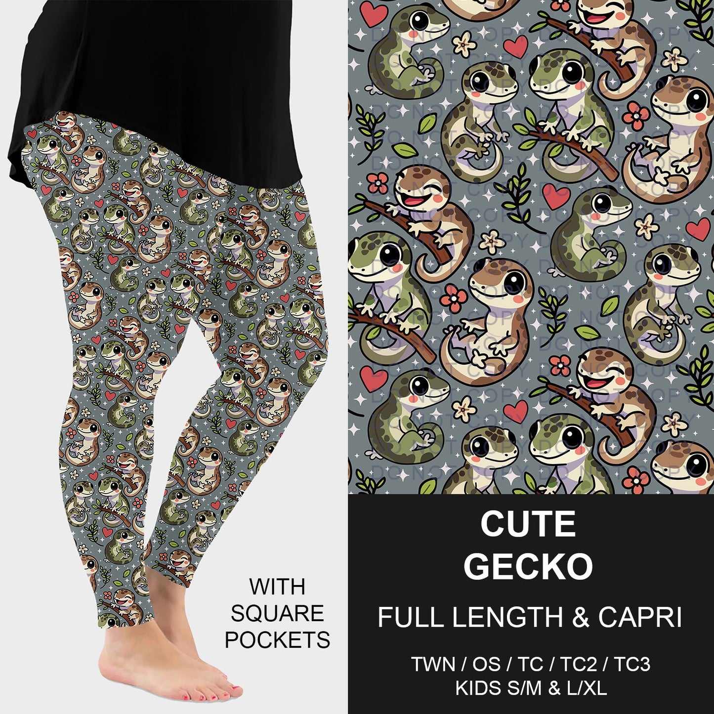 B262 - Preorder Cute Gecko Leggings w/ Pockets (Closes 11/23. ETA: late Jan.)