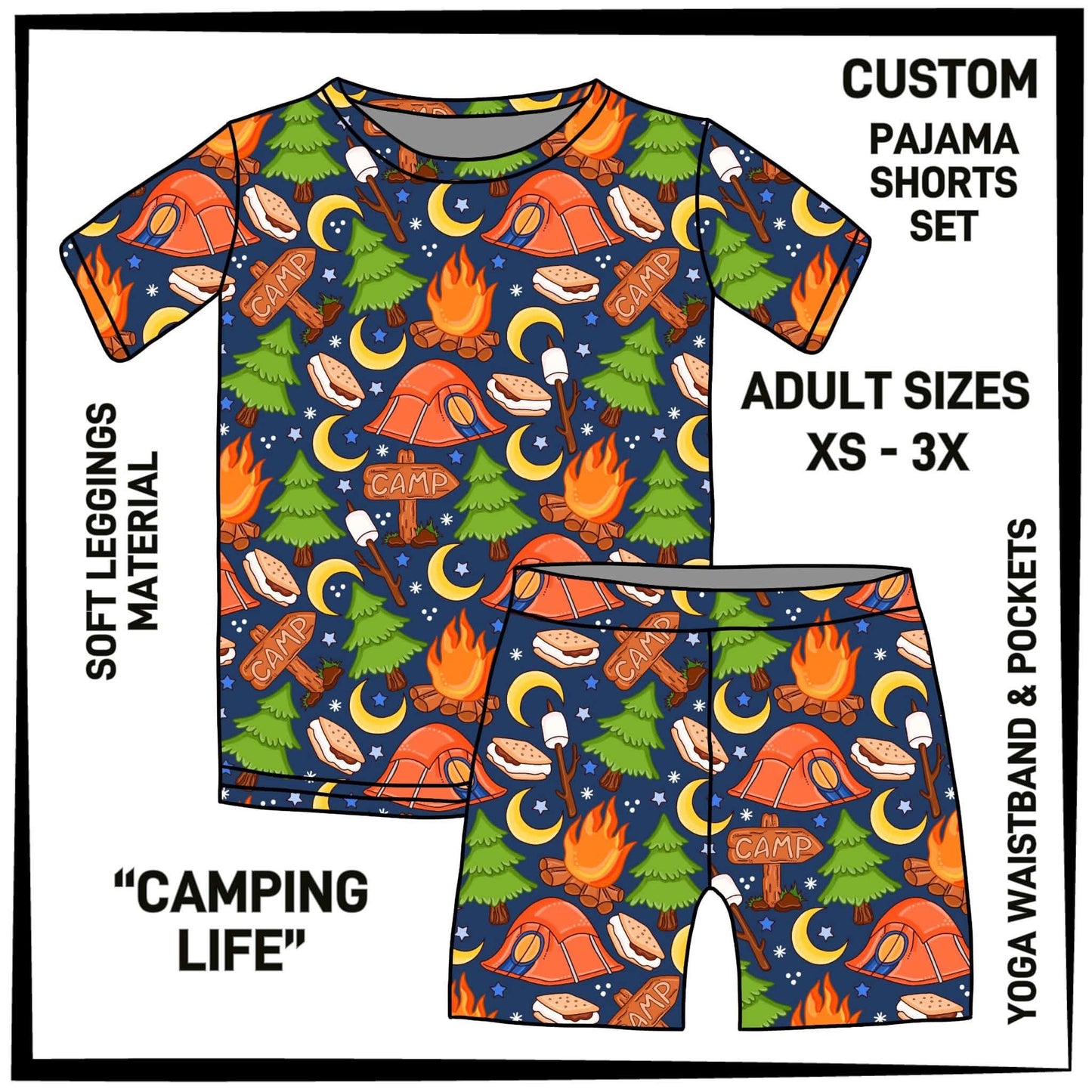 PS1S - Camping Life Pajamas Top & Shorts Set - Preorder Closing 7/4 ETA: Late Aug