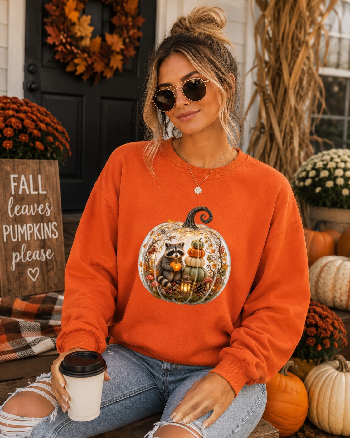 Cozy Pumpkin Raccoon Sweatshirt