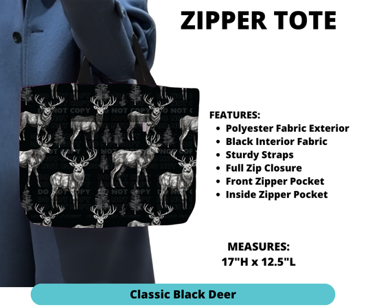 Classic Black Deer Zipper Tote - Alonna's Legging Land