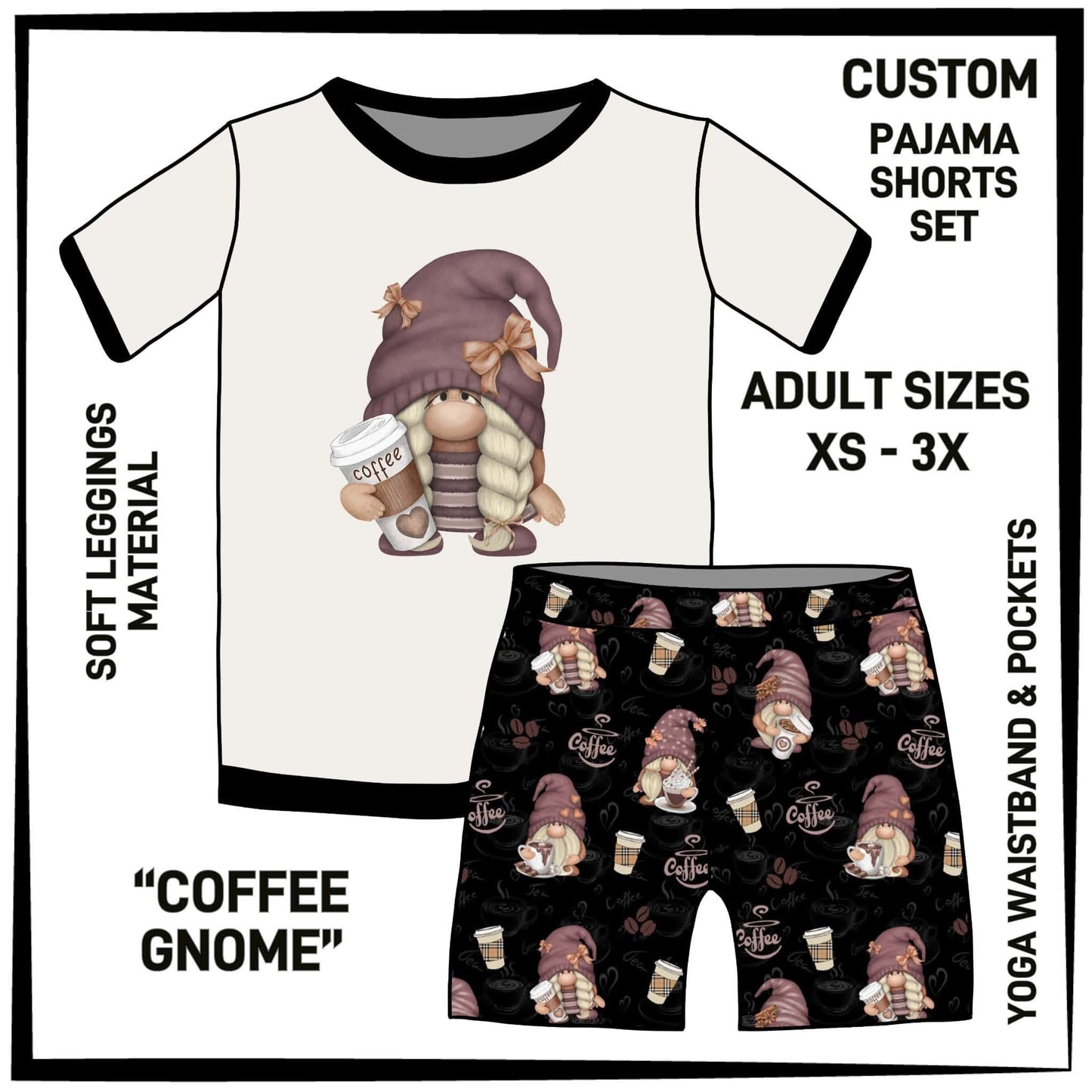 PS1S - Coffee Gnome Pajamas Top & Shorts Set - Preorder Closing 7/4 ETA: Late Aug