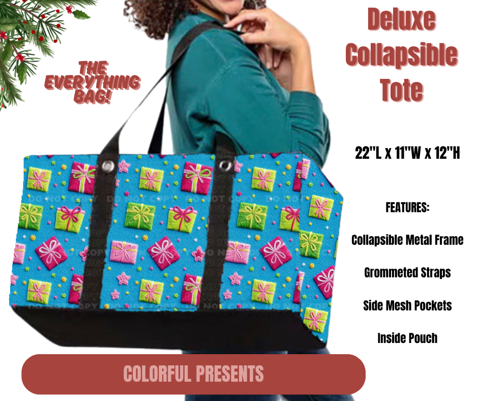 Preorder! Closes 9/1. ETA Dec. Colorful Presents Collapsible Tote