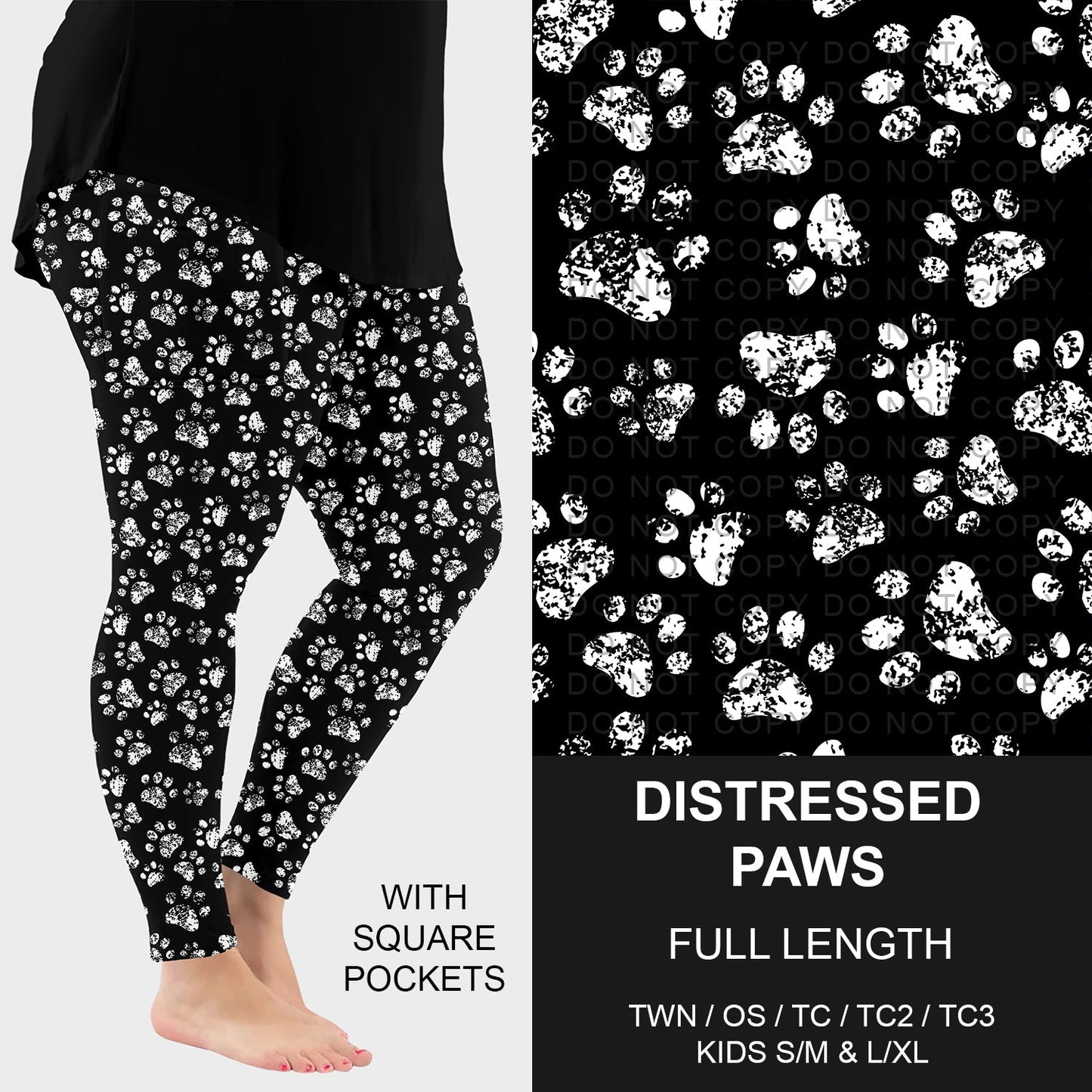 B248 - Preorder Distressed Paws Leggings w/ Pockets (Closes 8/24. ETA late Oct.)