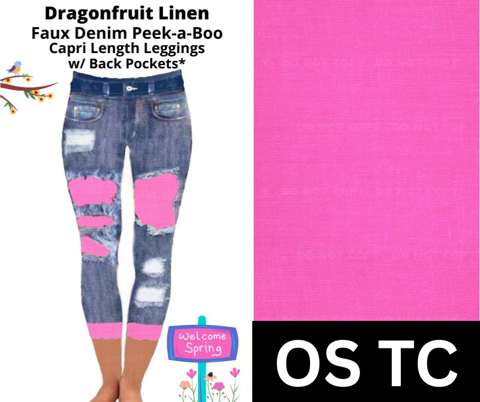 Dragonfruit Linen Capri Faux Denim Peekaboo