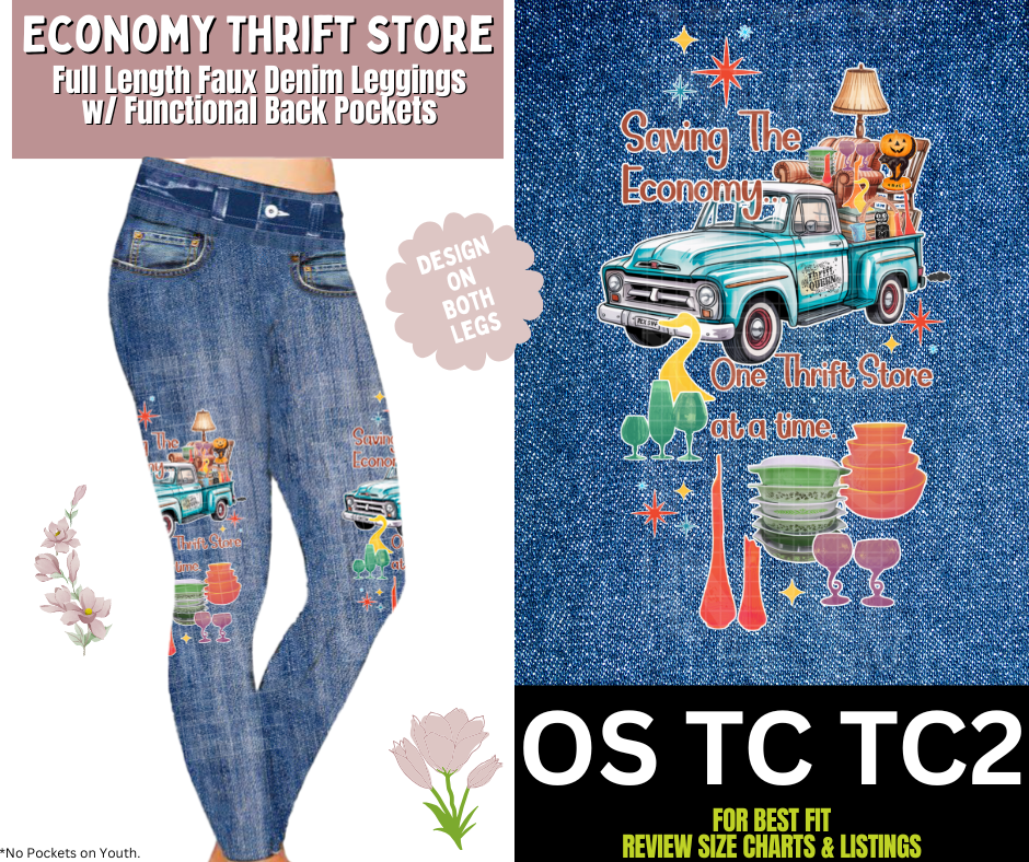 Economy Thrift Store Full Length Faux Denim w/ Side Leg Designs